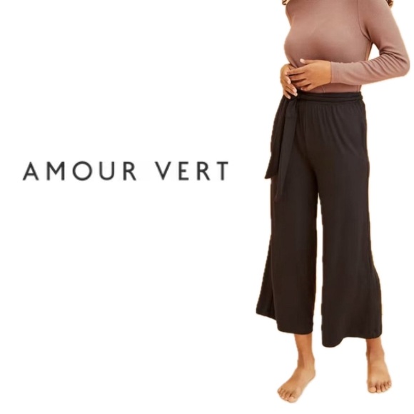 NWT Amour Vert Rowan Black Belted Wide Leg Cotton Knit Casual Pants Women’s XS/S - Picture 10 of 10